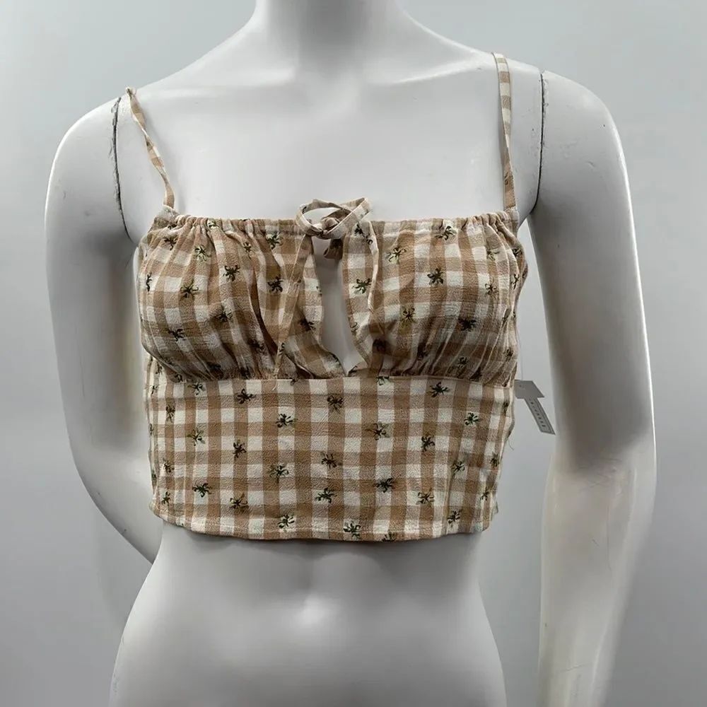 3For$20 BP. Gingham Print Tan/White Crop TOP NWT size XS